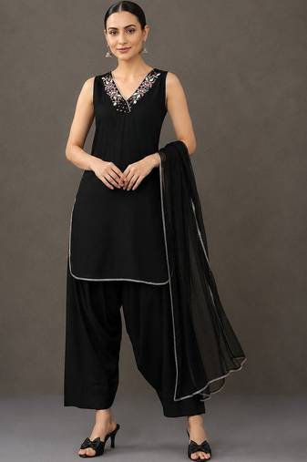 tailored women regular thread work kurta with patiala & with dupatta
