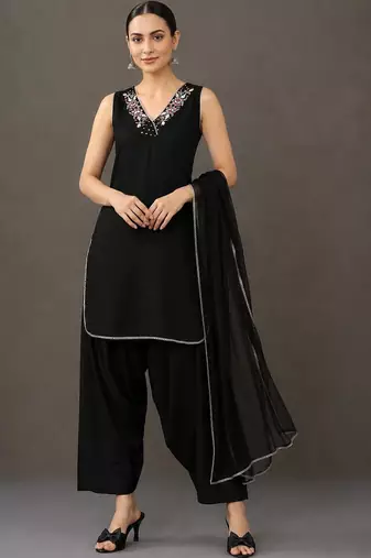 tailored women regular thread work kurta with patiala & with dupatta