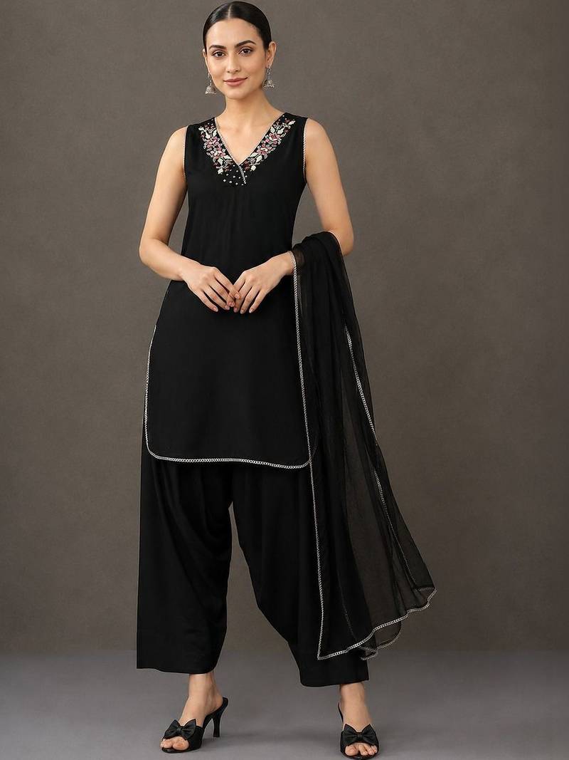 tailored women regular thread work kurta with patiala & with dupatta