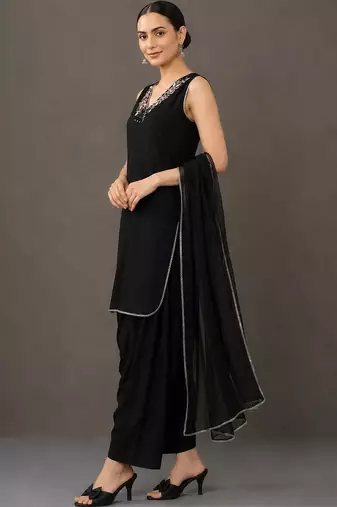 tailored women regular thread work kurta with patiala & with dupatta