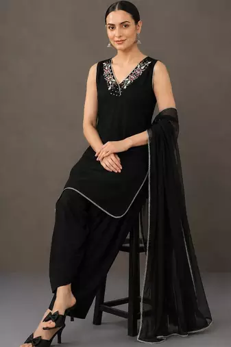 tailored women regular thread work kurta with patiala & with dupatta