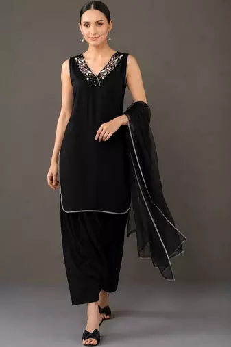 tailored women regular thread work kurta with patiala & with dupatta