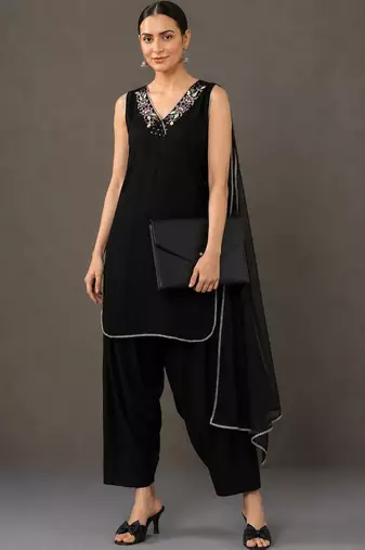 tailored women regular thread work kurta with patiala & with dupatta