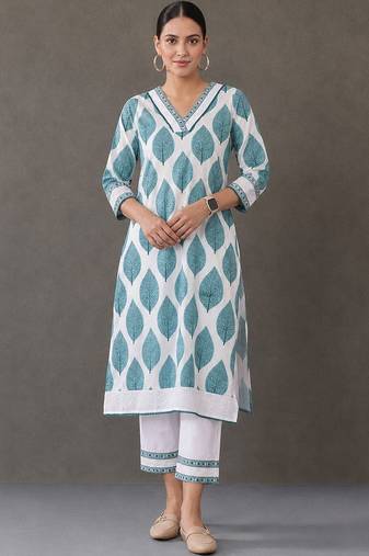 workwear women printed kurta with trousers