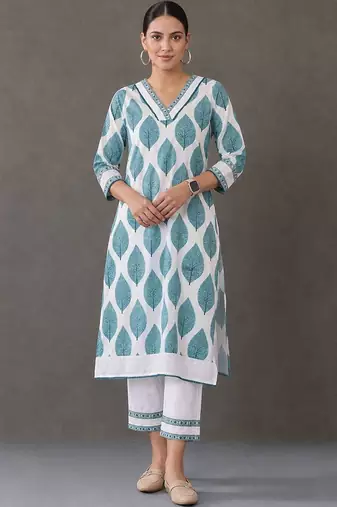 workwear women printed kurta with trousers