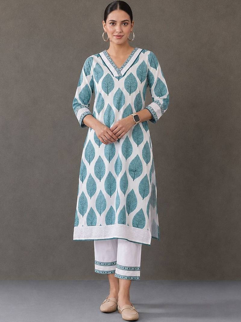 workwear women printed kurta with trousers