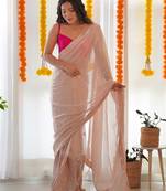 peach embellished sequinned  saree