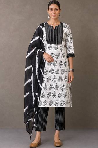 smart women printed kurta with trousers with dupatta