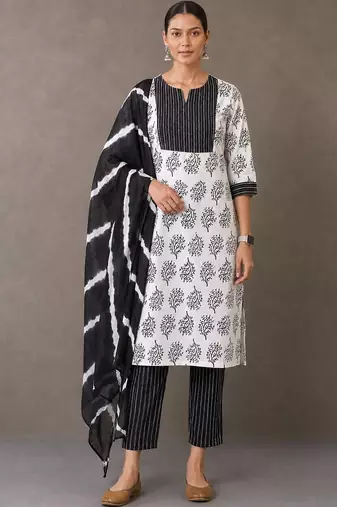 smart women printed kurta with trousers with dupatta