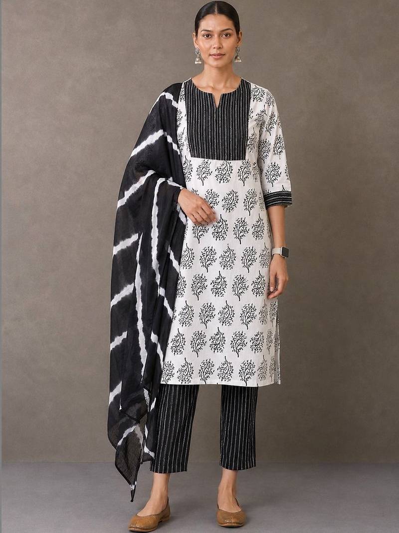smart women printed kurta with trousers with dupatta