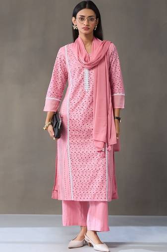 everyday workwear women regular cotton kurta with palazzos & with dupatta