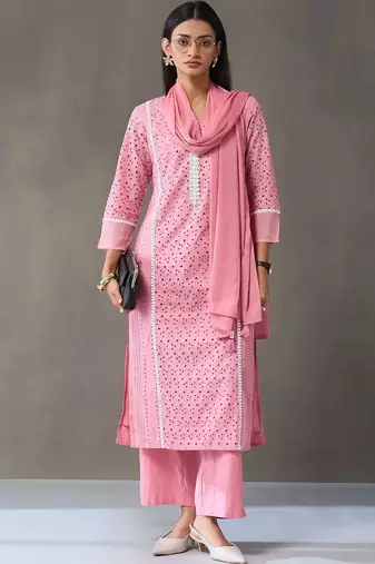 everyday workwear women regular cotton kurta with palazzos & with dupatta