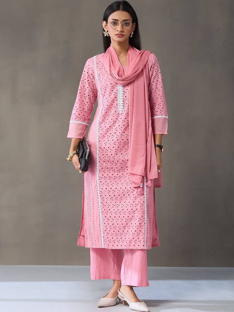 everyday workwear women regular cotton kurta with palazzos & with dupatta