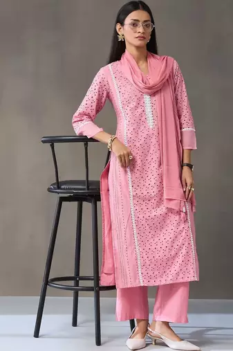 everyday workwear women regular cotton kurta with palazzos & with dupatta