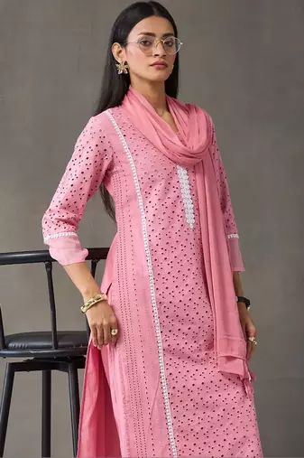 everyday workwear women regular cotton kurta with palazzos & with dupatta