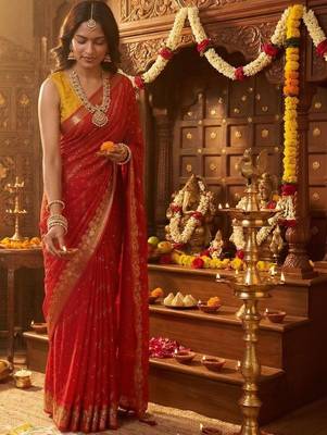 Red leheriya zari designer saree 1