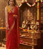 Red leheriya zari designer saree