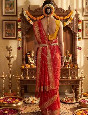 Red leheriya zari designer saree 2