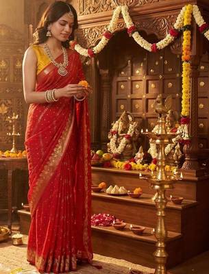 Red leheriya zari designer saree 3