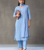 formal women embroidered regular chikankari cotton kurta with trousers & with dupatta