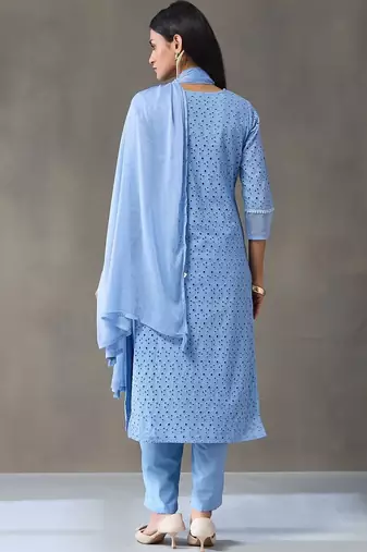 formal women embroidered regular chikankari cotton kurta with trousers & with dupatta