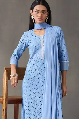 formal women embroidered regular chikankari cotton kurta with trousers & with dupatta