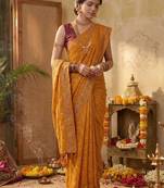 Mustard leheriya zari designer saree
