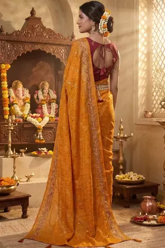Mustard leheriya zari designer saree