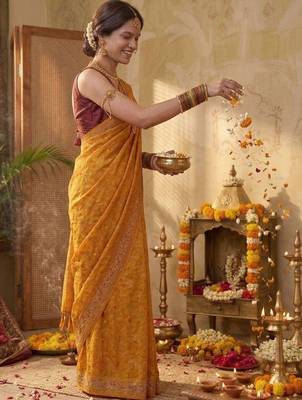 Mustard leheriya zari designer saree 3