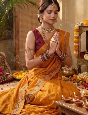 Mustard leheriya zari designer saree 5