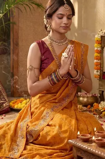 Mustard leheriya zari designer saree