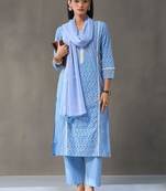structured women ethnic motifs regular cotton kurta with trousers & with dupatta