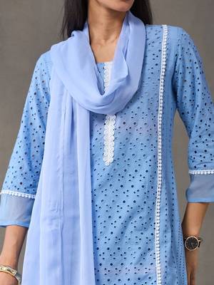 structured women ethnic motifs regular cotton kurta with trousers & with dupatta 7