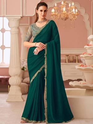 Green sequinned pure georgette saree 1