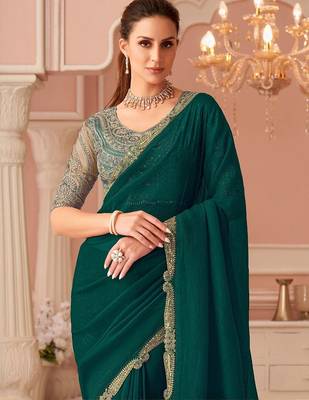 Green sequinned pure georgette saree 3