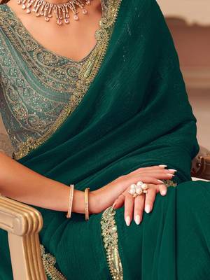 Green sequinned pure georgette saree 5
