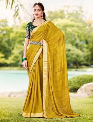 Mustard ethnic motifs woven design zari saree 1