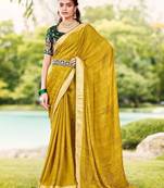 Mustard ethnic motifs woven design zari saree