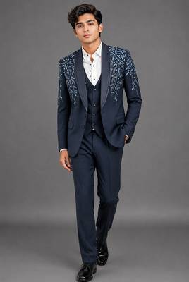 Midnight blue beaded shawl lapel tuxedo set 1