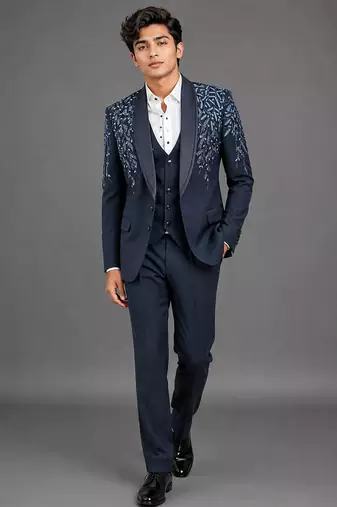 Midnight blue beaded shawl lapel tuxedo set