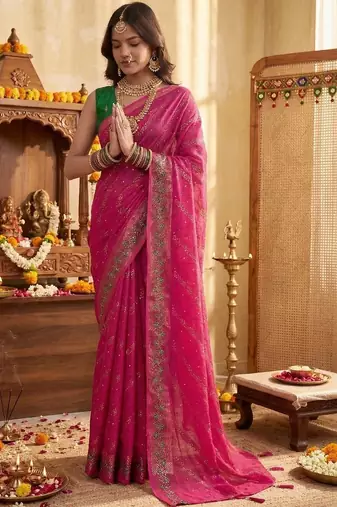 Pink leheriya zari designer saree