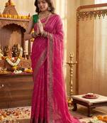 Pink leheriya zari designer saree