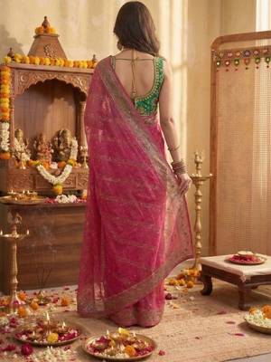 Pink leheriya zari designer saree 2