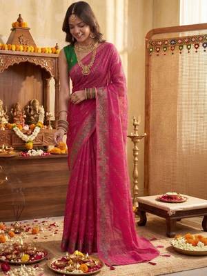 Pink leheriya zari designer saree 3