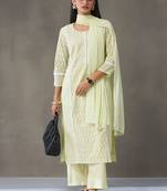 workwear women ethnic motifs embroidered regular chikankari cotton kurta with palazzos & with dupatta
