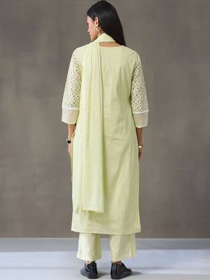 workwear women ethnic motifs embroidered regular chikankari cotton kurta with palazzos & with dupatta 2