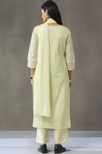 workwear women ethnic motifs embroidered regular chikankari cotton kurta with palazzos & with dupatta