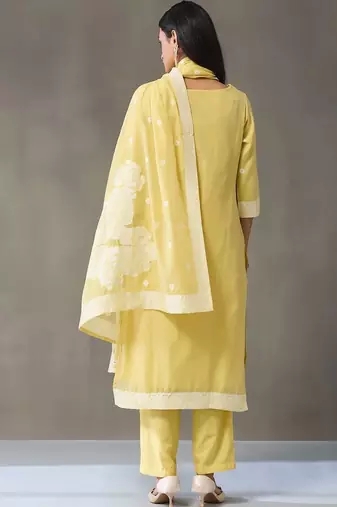 structured women ethnic motifs embroidered regular thread work kurta with trousers & with dupatta