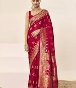 Pink ethnic motifs woven design zari satin saree