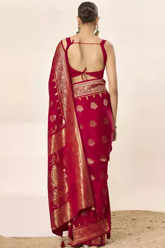 Pink ethnic motifs woven design zari satin saree